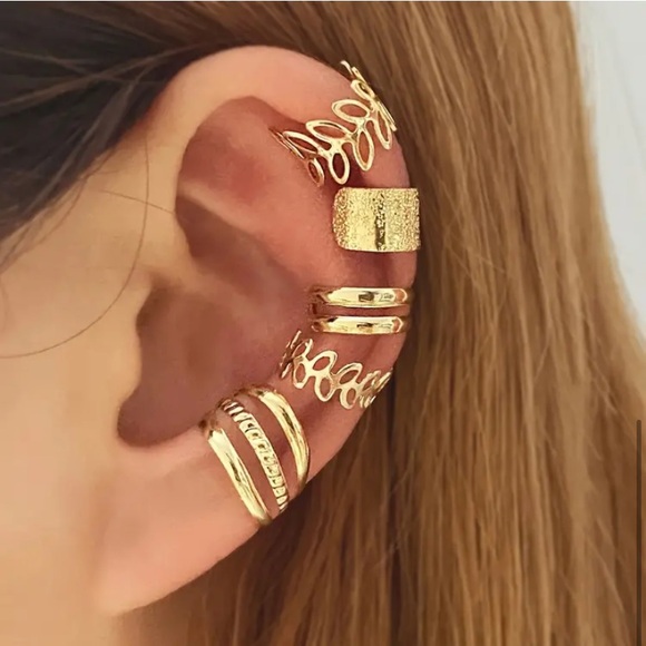 3/ $15 New 5PC C Shaped Ear Clips Set Curve Gold Decor Earrings Hollow Leaf Gold - Picture 16 of 16
